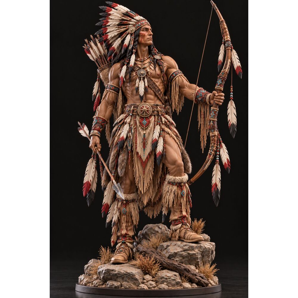 **Native American Archer Warrior – Color Filament 3D Printed Statue 10 in